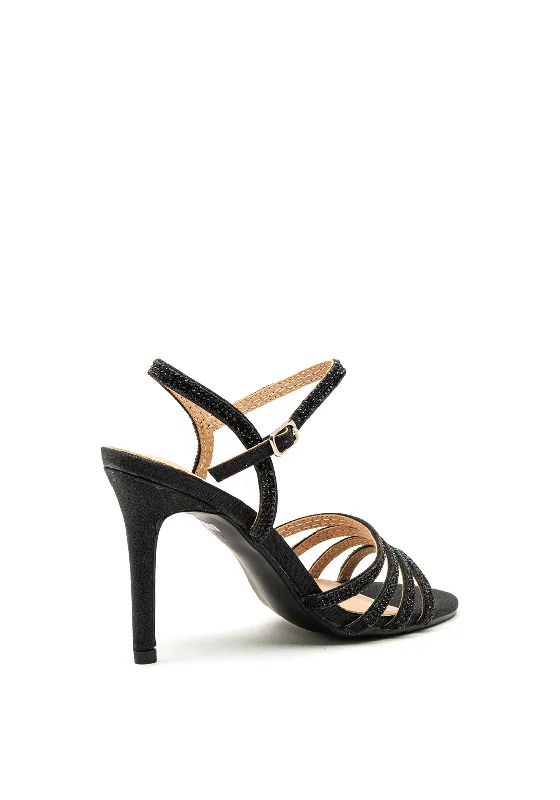 Sorento Lisnavagh Diamante Strappy Heeled Sandals, Black