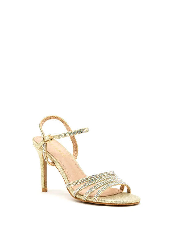 Sorento Lisnavagh Diamante Strappy Heeled Sandals, Gold