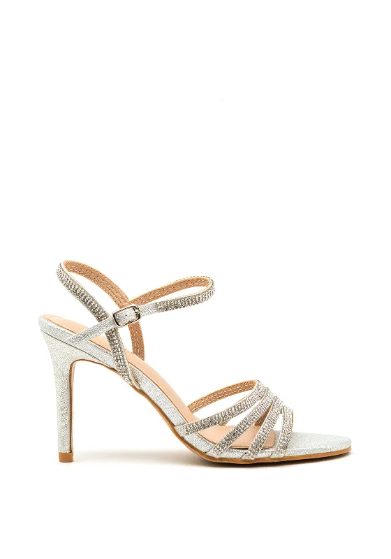 Sorento Lisnavagh Diamante Strappy Heeled Sandals, Silver