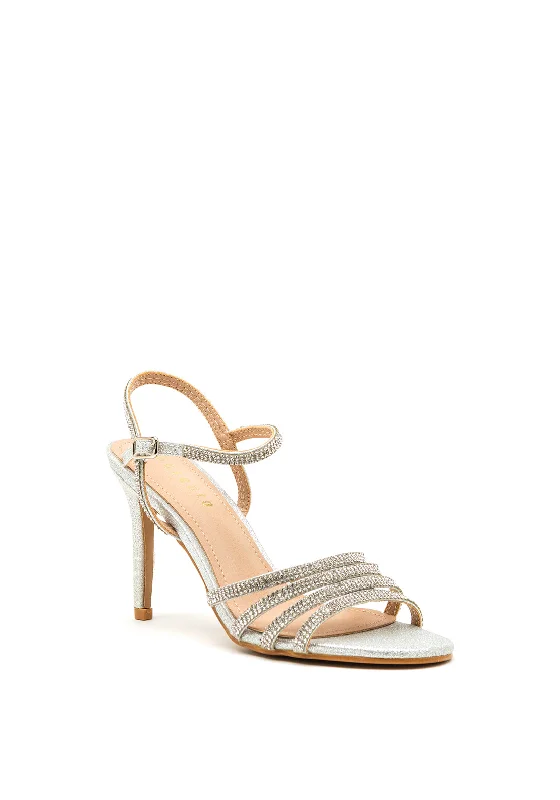 Sorento Lisnavagh Diamante Strappy Heeled Sandals, Silver