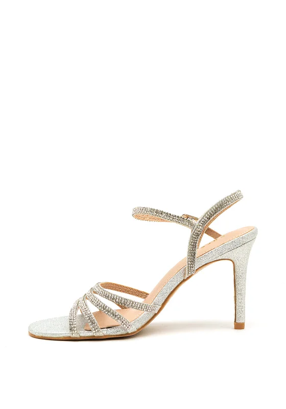 Sorento Lisnavagh Diamante Strappy Heeled Sandals, Silver