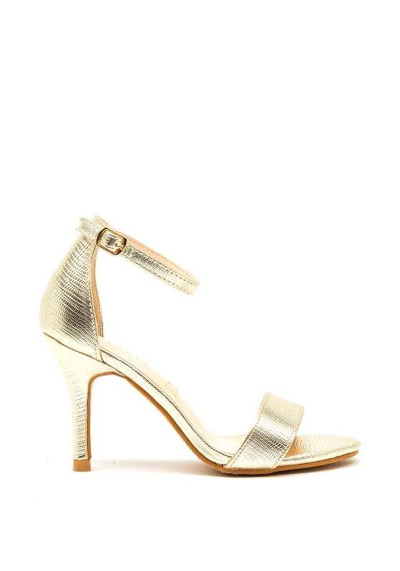 Sorento Screebe Reptile Metallic Heeled Sandals, Gold