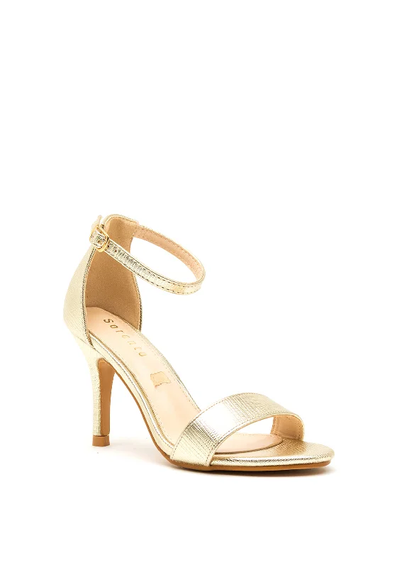 Sorento Screebe Reptile Metallic Heeled Sandals, Gold