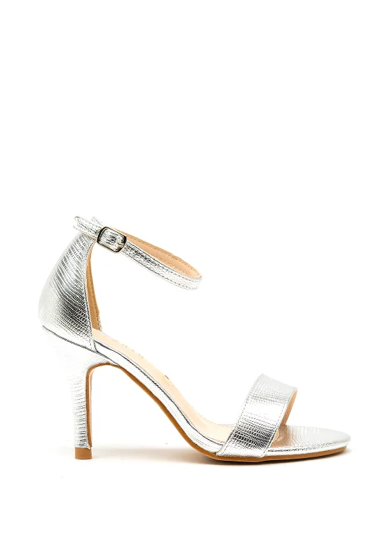 Sorento Screebe Reptile Metallic Heeled Sandals, Silver