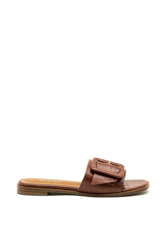 Sprox Croc Buckle Strap Slip on Sandals, Cognac