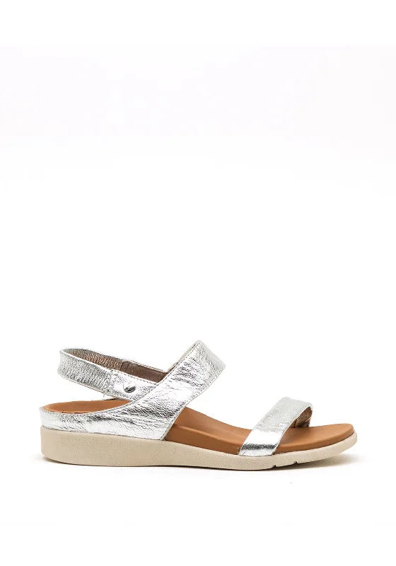 Strive Isla Metallic Leather Elastic Strap Sandals, Silver