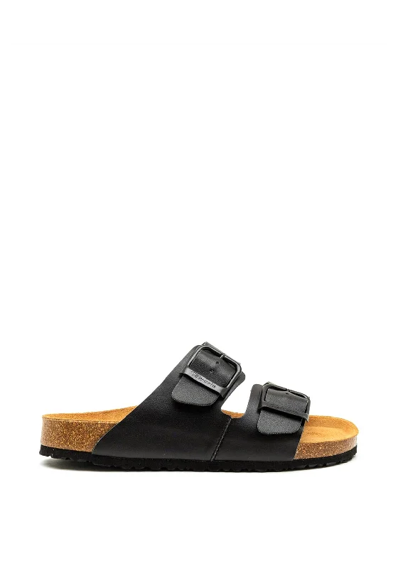 Tamaris Buckle Strap Chunky Slip on Sandals, Black