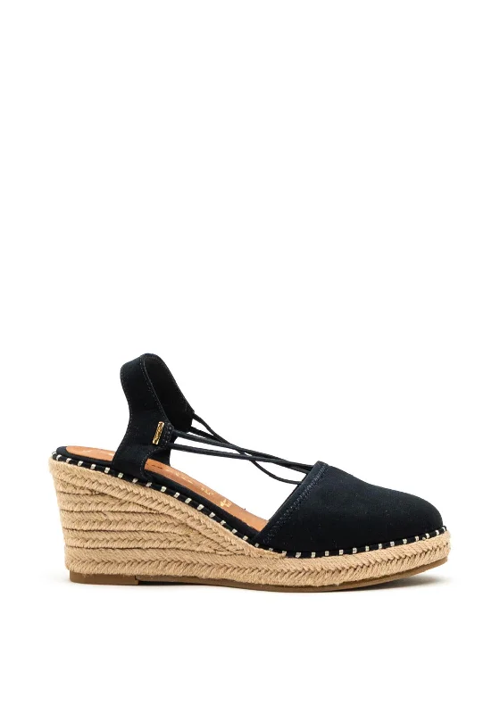 Tamaris Faux Suede Elastic Strap Wedges, Dark Navy