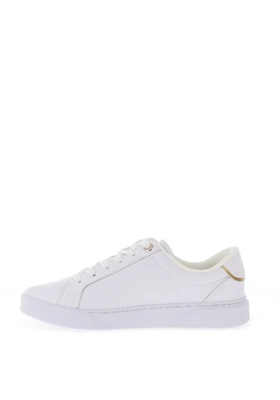 Tommy Hilfiger Womens Leather Metallic trim Court Trainers, White