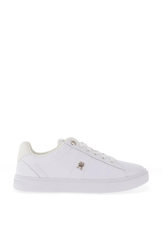 Tommy Hilfiger Womens Leather Elevated Court Trainers, White