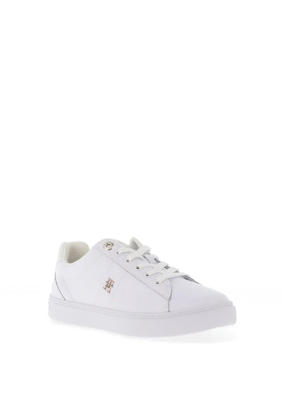 Tommy Hilfiger Womens Leather Elevated Court Trainers, White