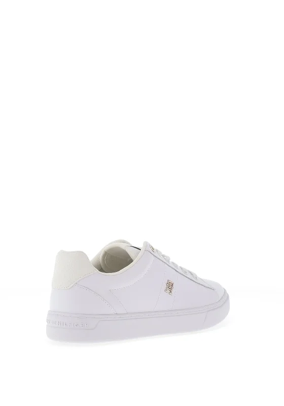 Tommy Hilfiger Womens Leather Elevated Court Trainers, White