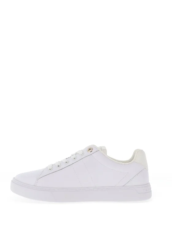 Tommy Hilfiger Womens Leather Elevated Court Trainers, White