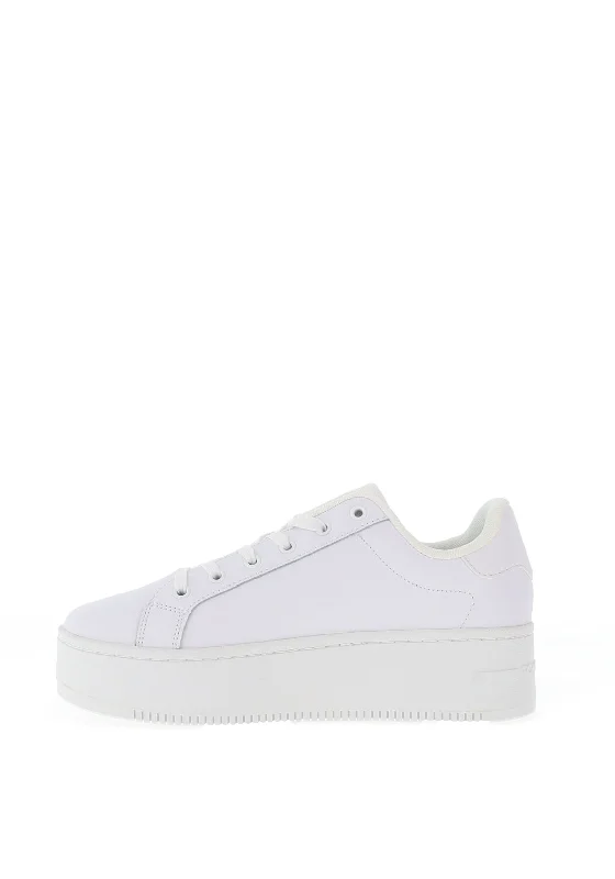 Tommy Jeans Womens Leather Essential Platform Trainers, White