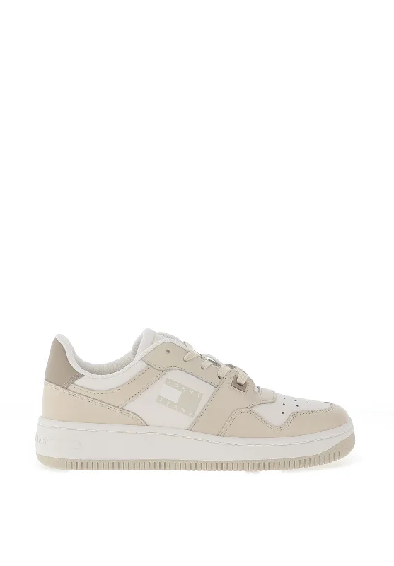 Tommy Jeans Womens Leather Retro Basketball Trainers, Newsprint