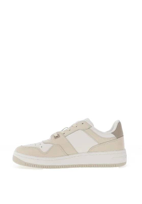 Tommy Jeans Womens Leather Retro Basketball Trainers, Newsprint