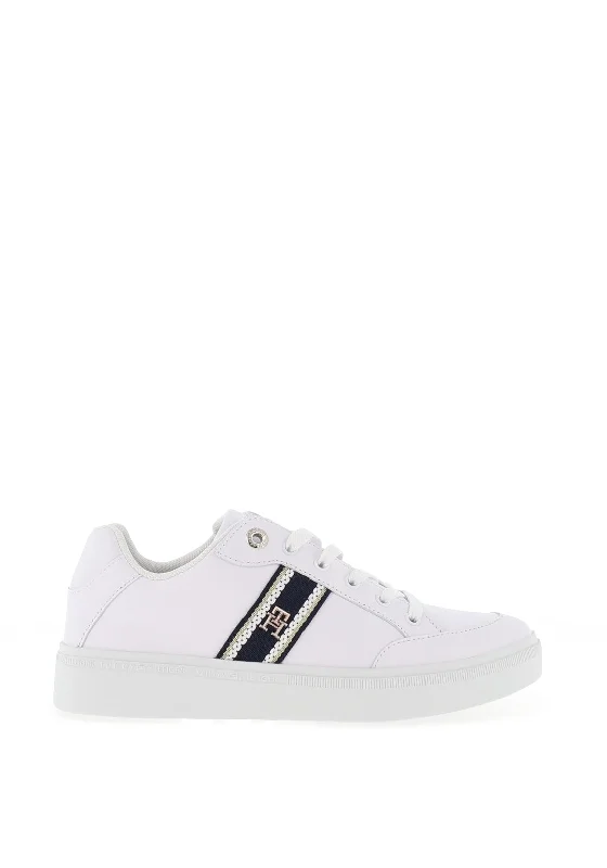 Tommy Hilfiger Womens Webbing Leather Court Trainers, White