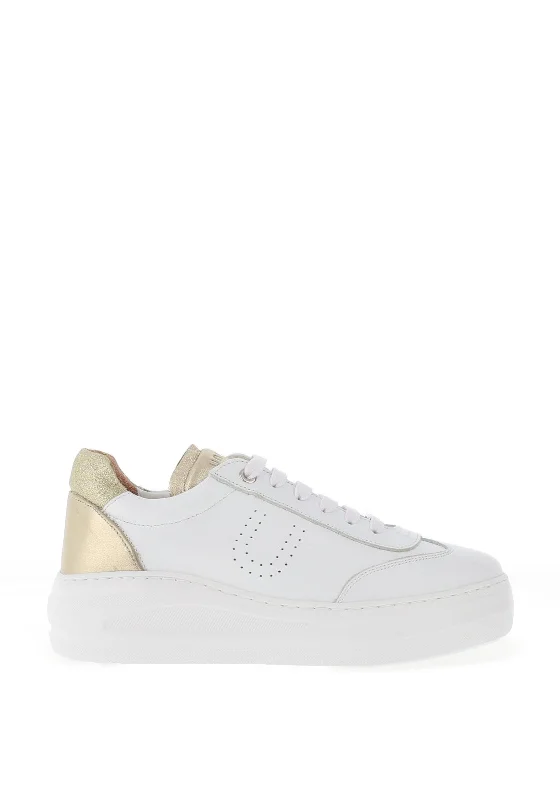 Unisa Fraile Platform Leather Trainers, White & Gold