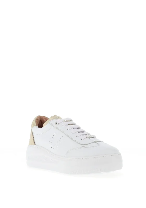 Unisa Fraile Platform Leather Trainers, White & Gold