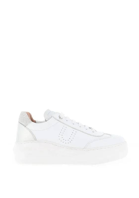 Unisa Fraile Platform Leather Trainers, White & Silver