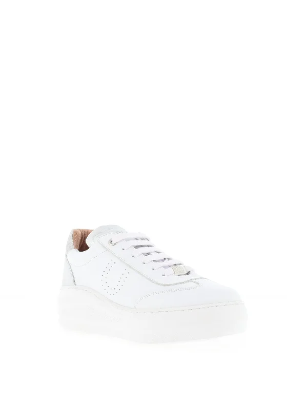 Unisa Fraile Platform Leather Trainers, White & Silver