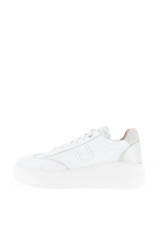 Unisa Fraile Platform Leather Trainers, White & Silver