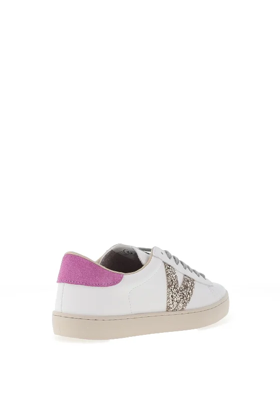 Victoria Womens Berlin Leather Glitter Logo Trainers, White & Fuchsia