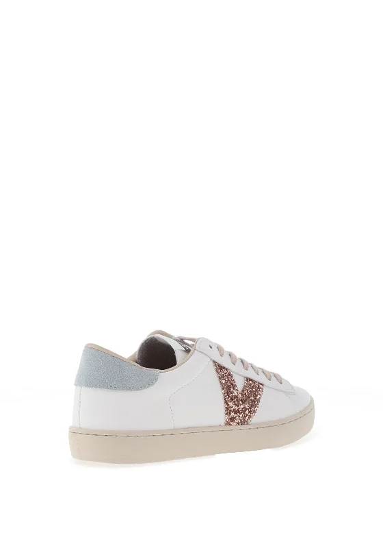 Victoria Womens Berlin Leather Glitter Logo Trainers, White & Jade