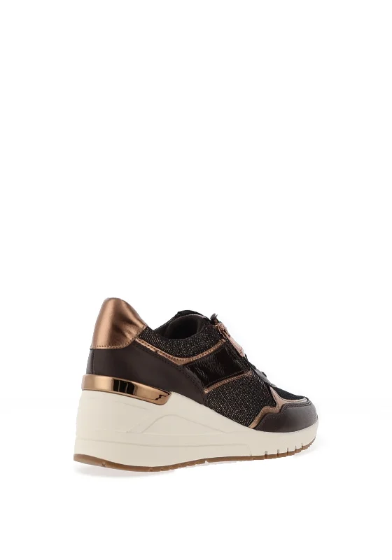 Marco Tozzi Metallic Mesh Platform Trainers, Mocca Combo