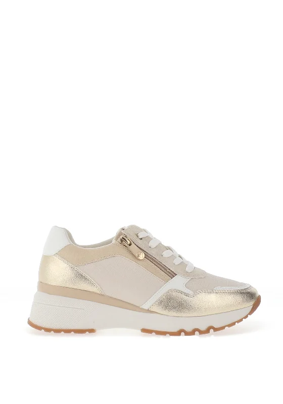 Marco Tozzi Faux Suede Zip Trainers, Cream & Gold