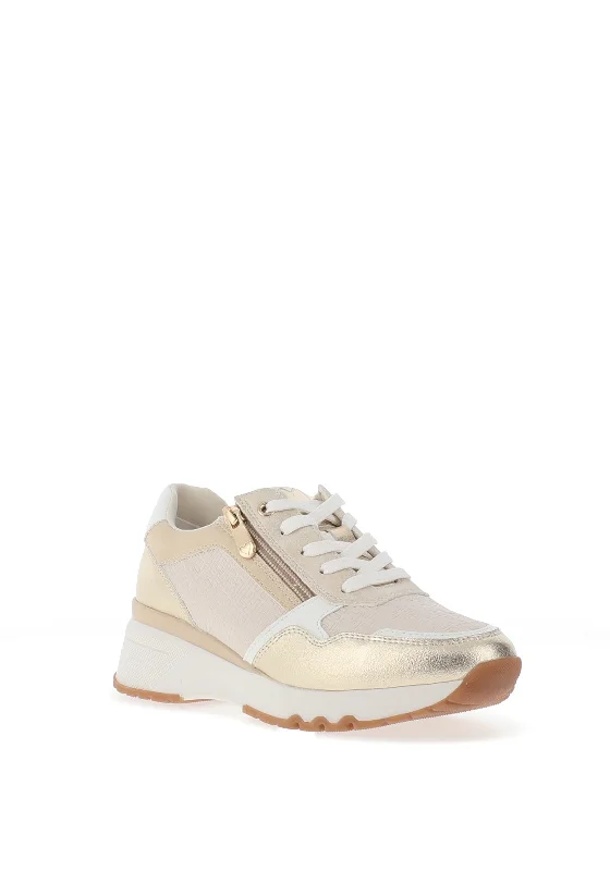 Marco Tozzi Faux Suede Zip Trainers, Cream & Gold