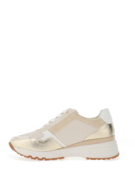 Marco Tozzi Faux Suede Zip Trainers, Cream & Gold