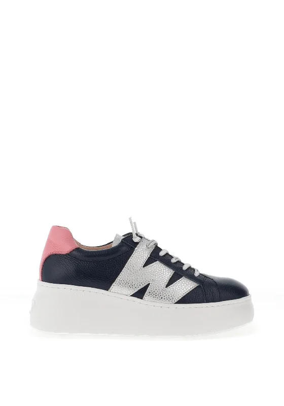 Wonders Leather Wedge Trainers, Navy & Pink