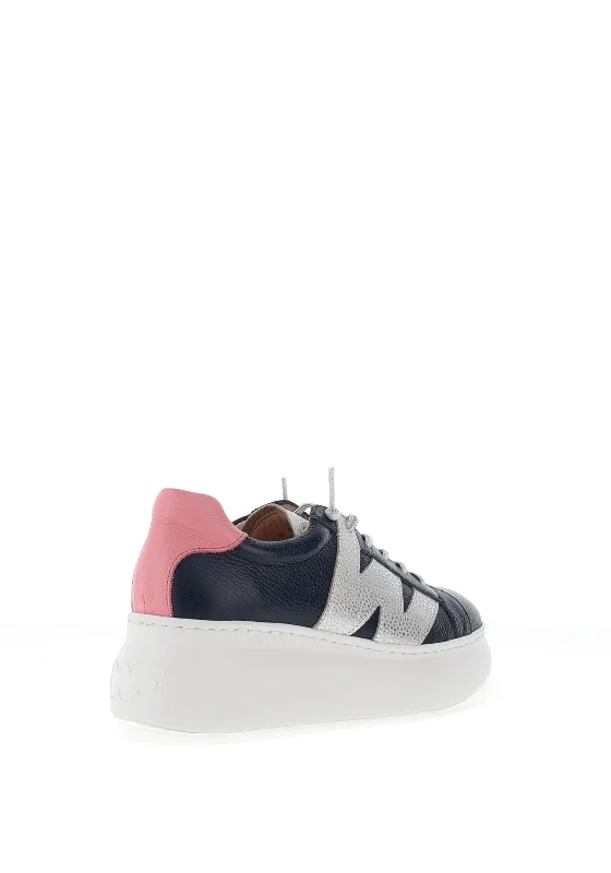 Wonders Leather Wedge Trainers, Navy & Pink