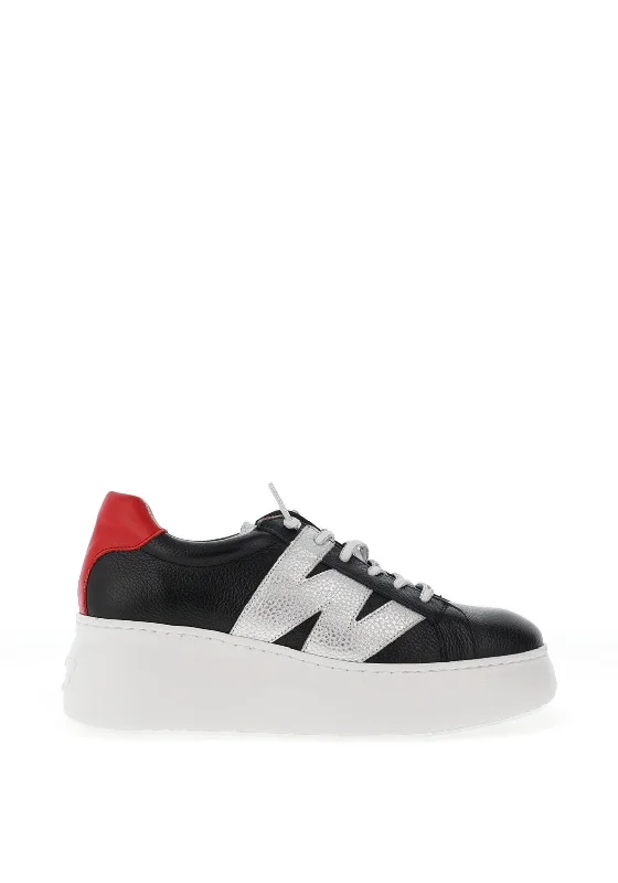 Wonders Leather Wedge Trainers, Black & Red