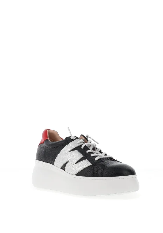 Wonders Leather Wedge Trainers, Black & Red