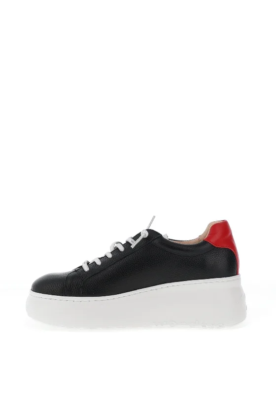 Wonders Leather Wedge Trainers, Black & Red