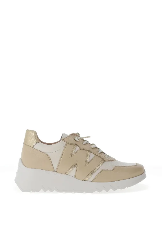 Wonders Leather Wedge Metallic Trainers, Cream