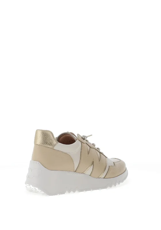 Wonders Leather Wedge Metallic Trainers, Cream