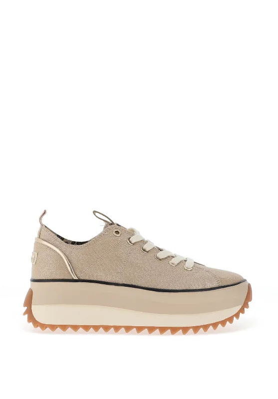 Tamaris Canvas Platform Trainers, Light Gold