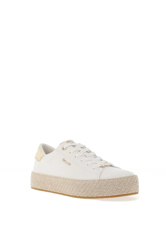 Tamaris Woven Sole Trainers, White & Gold