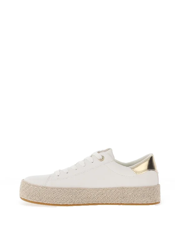 Tamaris Woven Sole Trainers, White & Gold