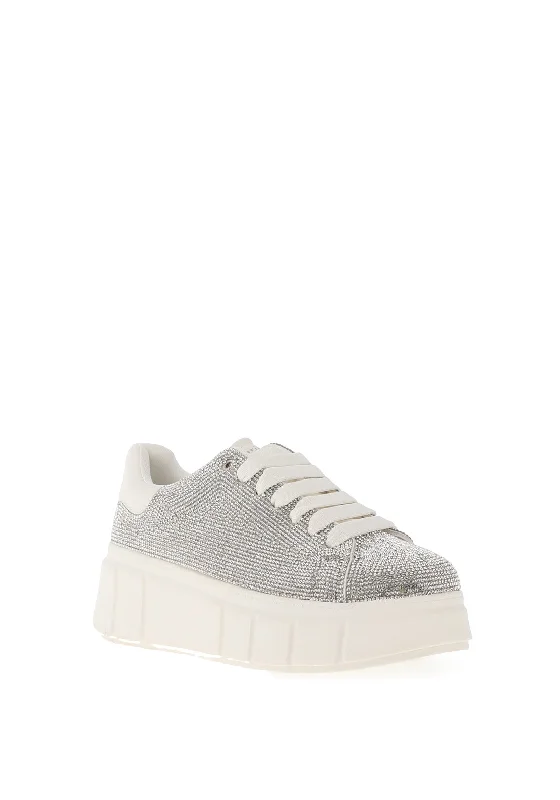 Tamaris Diamante Encrusted Platform Trainers, Silver