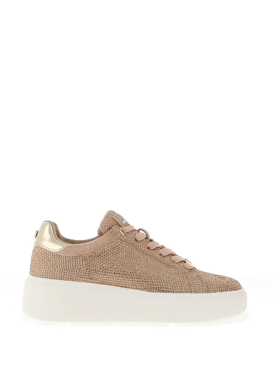 Xti Womens Diamante Encrusted Platform Trainers, Beige