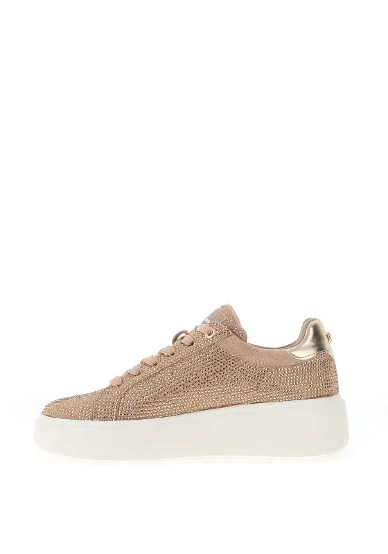 Xti Womens Diamante Encrusted Platform Trainers, Beige