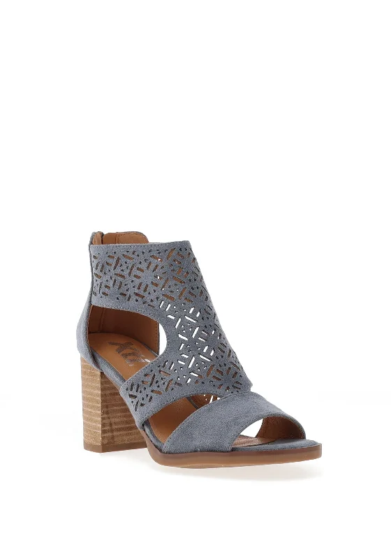 Xti Laser Cut Block Heel Mule Sandals, Jeans Blue