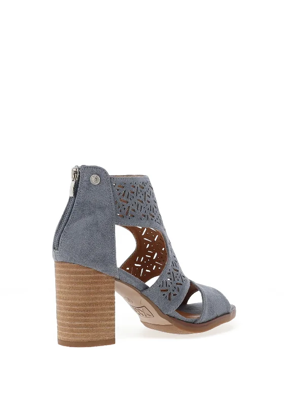 Xti Laser Cut Block Heel Mule Sandals, Jeans Blue