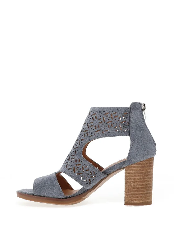 Xti Laser Cut Block Heel Mule Sandals, Jeans Blue