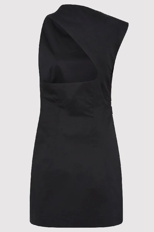 Asymmetric Tuck Mini Dress - Black