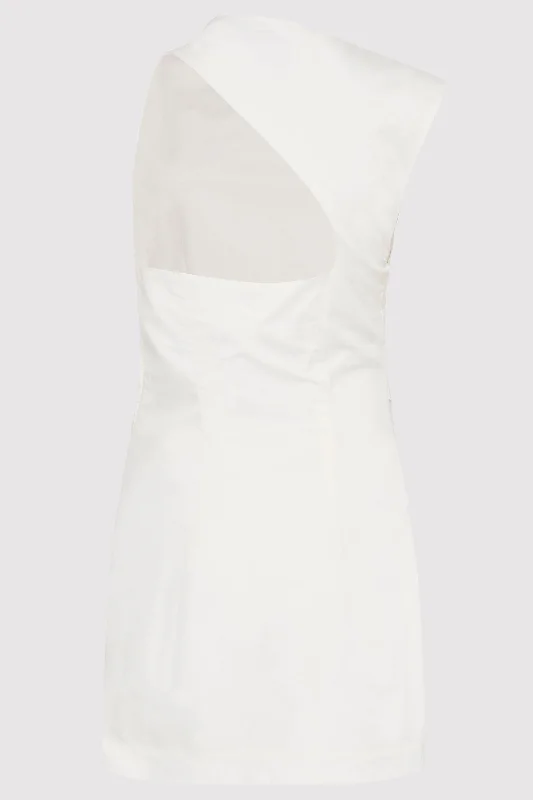 Asymmetric Tuck Mini Dress - White